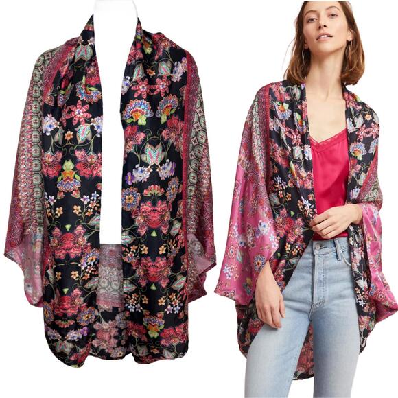 Anthropologie Sweaters - Anthropologie Kachel Women's OS Silk Winnie Floral Boho Kimono (1895)
